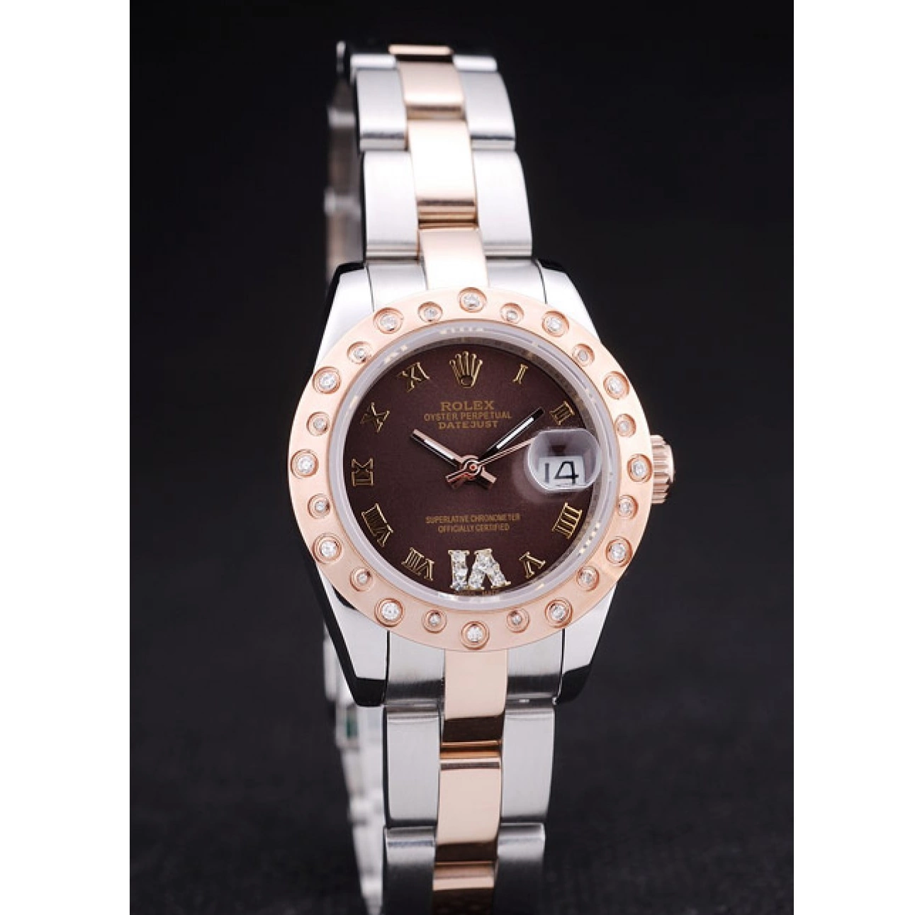 MiroTime 0809 Rolex Datejust Diamonds Rose Gold Polished Bezel Brown Dial 7475